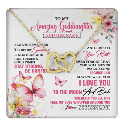 Interlocking Hearts Necklace 18K Yellow Gold Finish | 1 | Personalized To My Amazing Goddaughter Necklace From Godmother Uncle Butterfly It A Big Hug Goddaughter Birthday Gifts Christmas Custom Gift Box Message Card | https://teecentury.