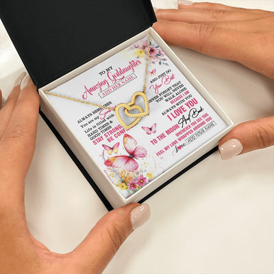 Interlocking Hearts Necklace 18K Yellow Gold Finish | 2 | Personalized To My Amazing Goddaughter Necklace From Godmother Uncle Butterfly It A Big Hug Goddaughter Birthday Gifts Christmas Custom Gift Box Message Card | https://teecentury.