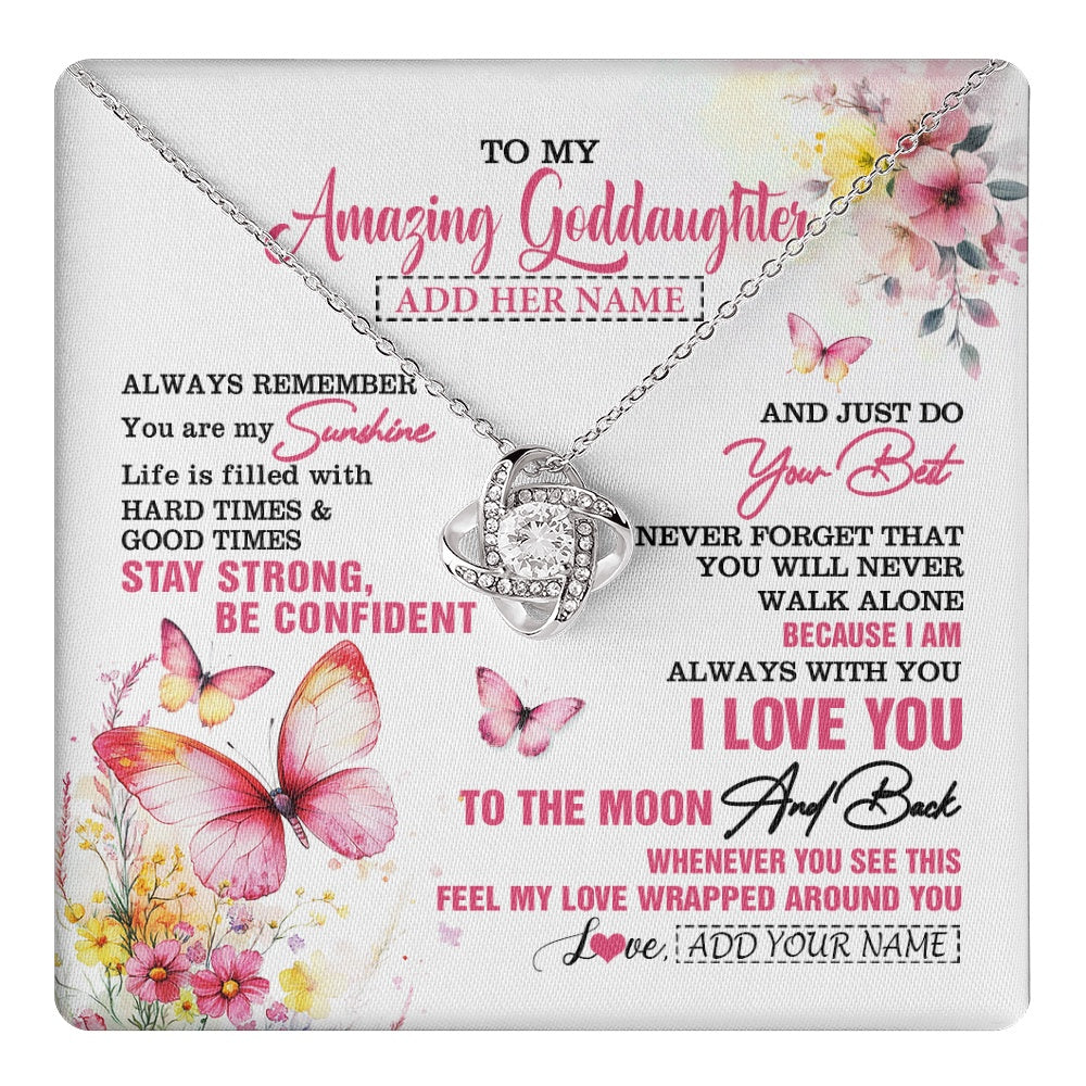 Love Knot Necklace 14K White Gold Finish | 1 | Personalized To My Amazing Goddaughter Necklace From Godmother Uncle Butterfly It A Big Hug Goddaughter Birthday Gifts Christmas Custom Gift Box Message Card | https://teecentury.