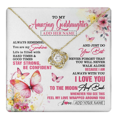 Love Knot Necklace 18K Yellow Gold Finish | 1 | Personalized To My Amazing Goddaughter Necklace From Godmother Uncle Butterfly It A Big Hug Goddaughter Birthday Gifts Christmas Custom Gift Box Message Card | https://teecentury.