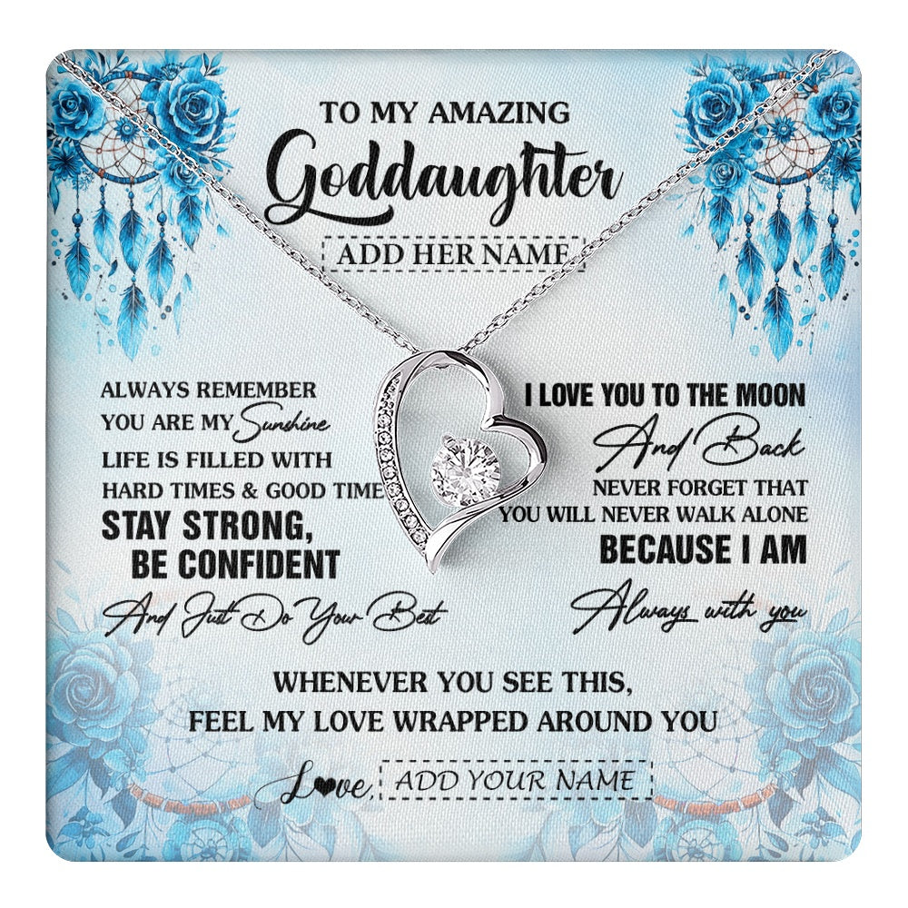 Forever Love Necklace 14K White Gold Finish | 1 | Personalized To My Amazing Goddaughter Necklace From Godmother Uncle Dream Catcher It A Big Hug Goddaughter Birthday Gifts Christmas Gift Box Message Card | https://teecentury.