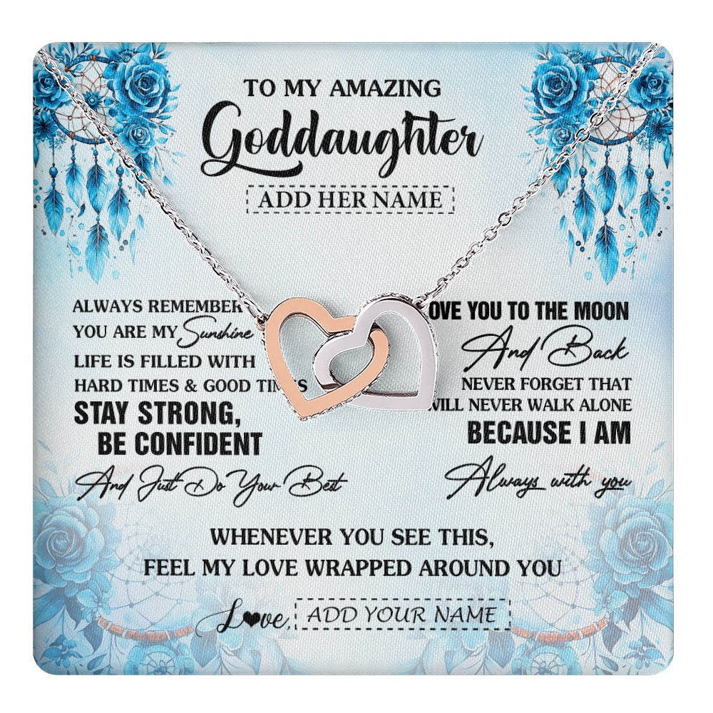 Interlocking Hearts Necklace Stainless Steel & Rose Gold Finish | 1 | Personalized To My Amazing Goddaughter Necklace From Godmother Uncle Dream Catcher It A Big Hug Goddaughter Birthday Gifts Christmas Gift Box Message Card | https://teecentury.
