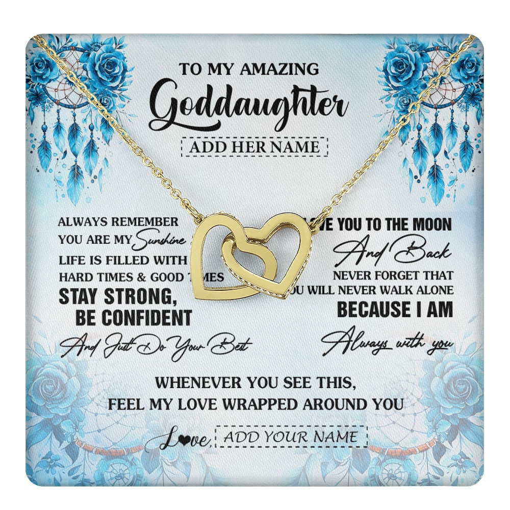 Interlocking Hearts Necklace 18K Yellow Gold Finish | 1 | Personalized To My Amazing Goddaughter Necklace From Godmother Uncle Dream Catcher It A Big Hug Goddaughter Birthday Gifts Christmas Gift Box Message Card | https://teecentury.
