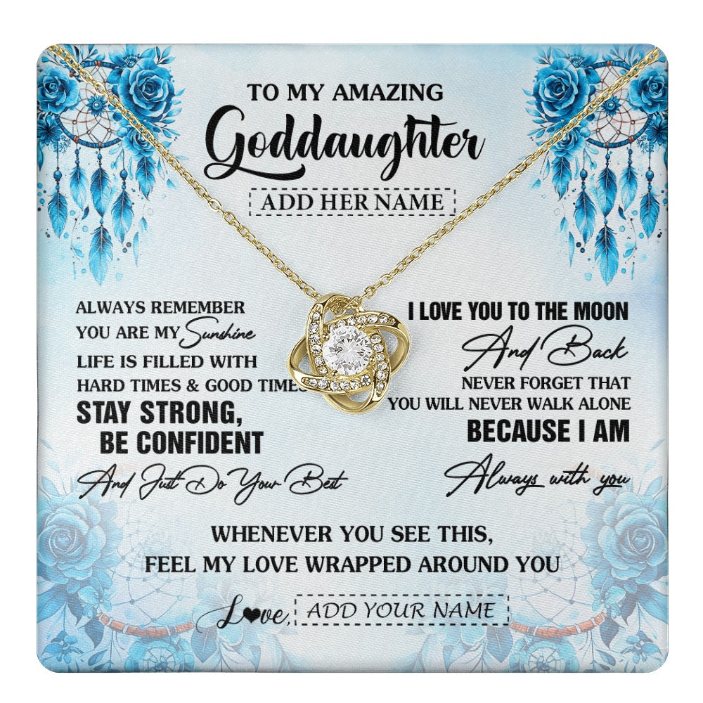Love Knot Necklace 18K Yellow Gold Finish | 1 | Personalized To My Amazing Goddaughter Necklace From Godmother Uncle Dream Catcher It A Big Hug Goddaughter Birthday Gifts Christmas Gift Box Message Card | https://teecentury.