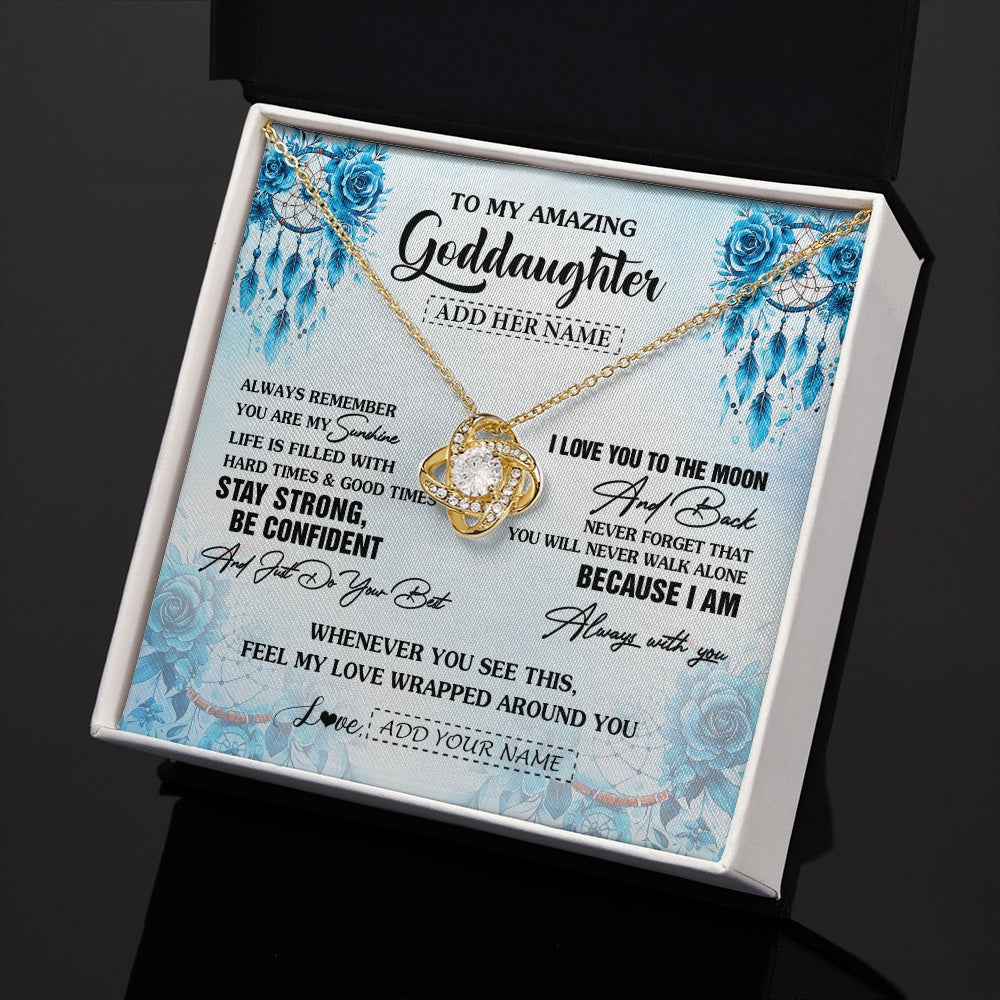 Love Knot Necklace 18K Yellow Gold Finish | 2 | Personalized To My Amazing Goddaughter Necklace From Godmother Uncle Dream Catcher It A Big Hug Goddaughter Birthday Gifts Christmas Gift Box Message Card | https://teecentury.