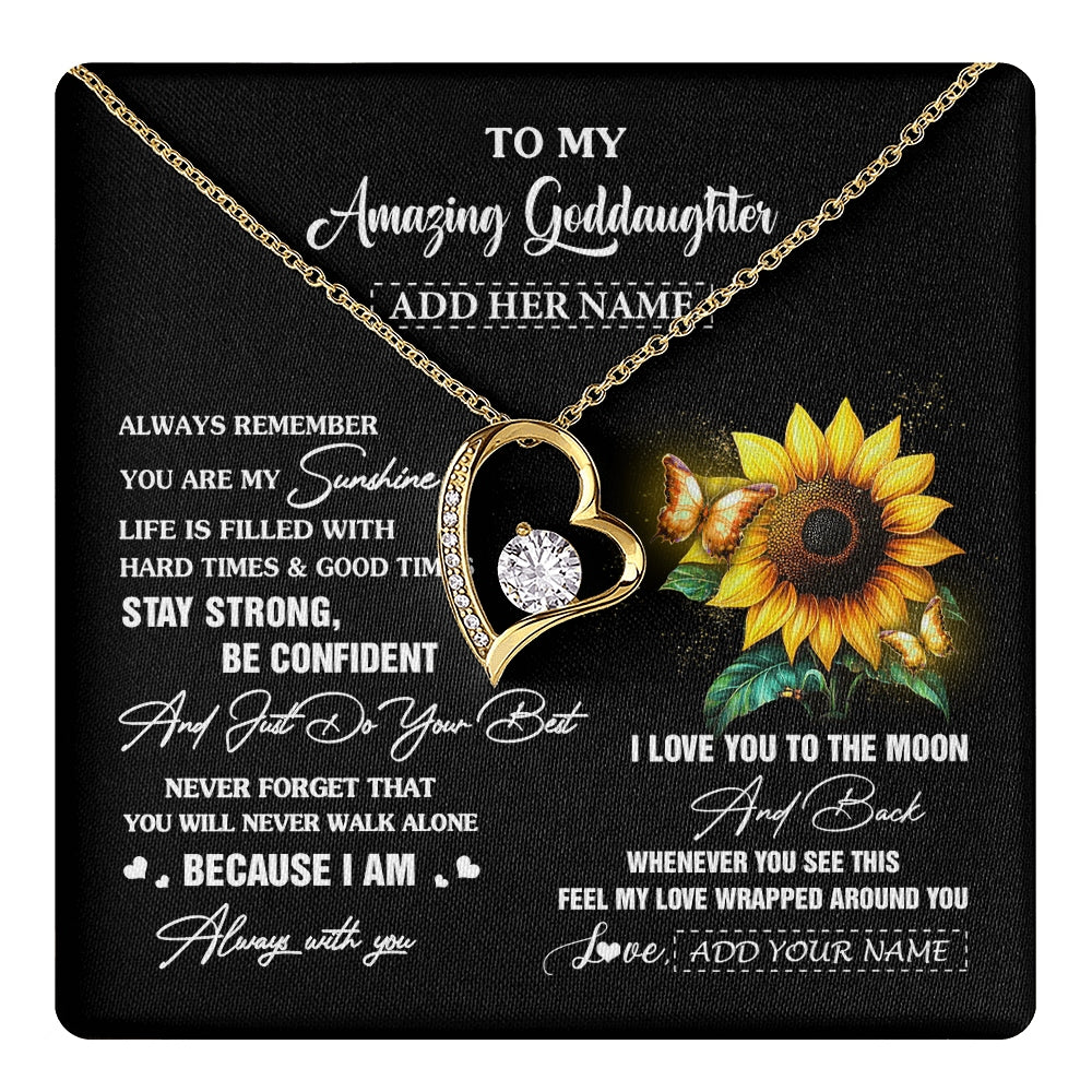 Forever Love Necklace 18K Yellow Gold Finish | 1 | Personalized To My Amazing Goddaughter Necklace From Godmother Uncle Sunflower It A Big Hug Goddaughter Birthday Gifts Christmas Custom Gift Box Message Card | https://teecentury.