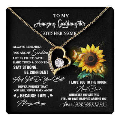 Forever Love Necklace 18K Yellow Gold Finish | 1 | Personalized To My Amazing Goddaughter Necklace From Godmother Uncle Sunflower It A Big Hug Goddaughter Birthday Gifts Christmas Custom Gift Box Message Card | https://teecentury.