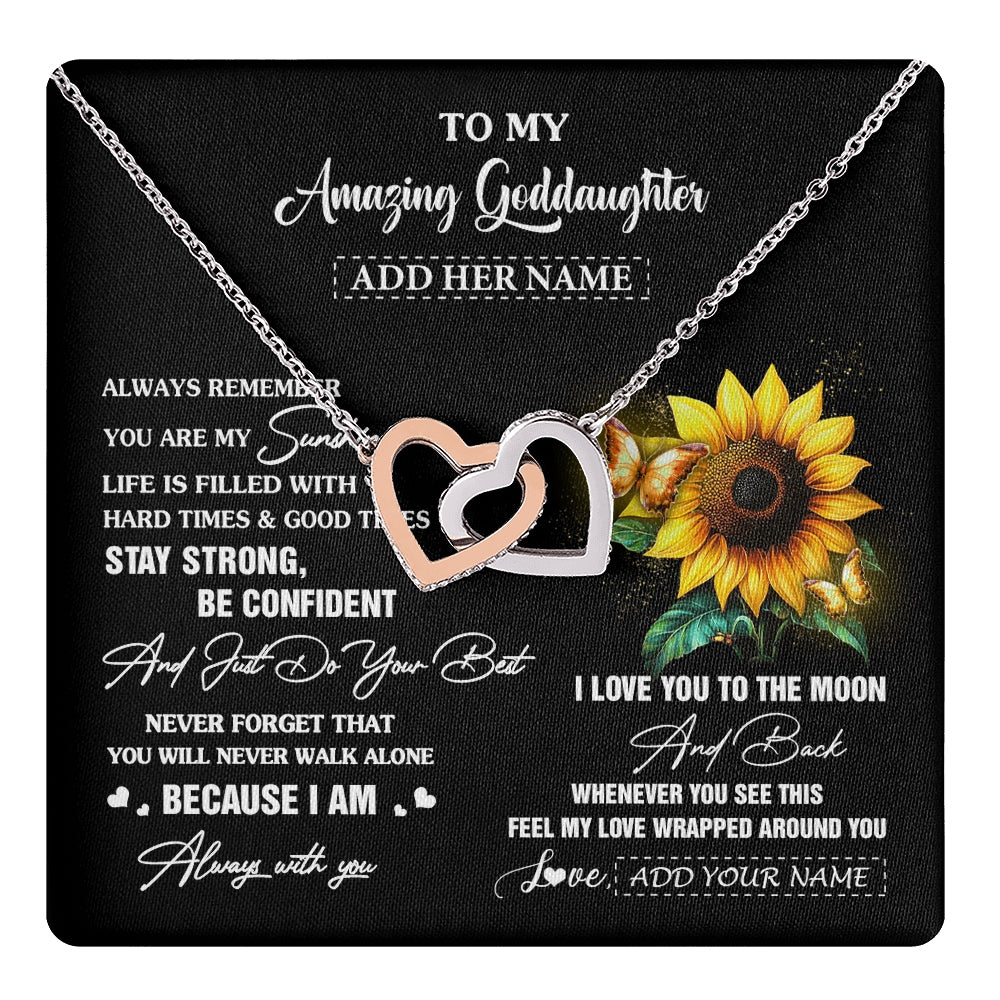 Interlocking Hearts Necklace Stainless Steel & Rose Gold Finish | 1 | Personalized To My Amazing Goddaughter Necklace From Godmother Uncle Sunflower It A Big Hug Goddaughter Birthday Gifts Christmas Custom Gift Box Message Card | https://teecentury.