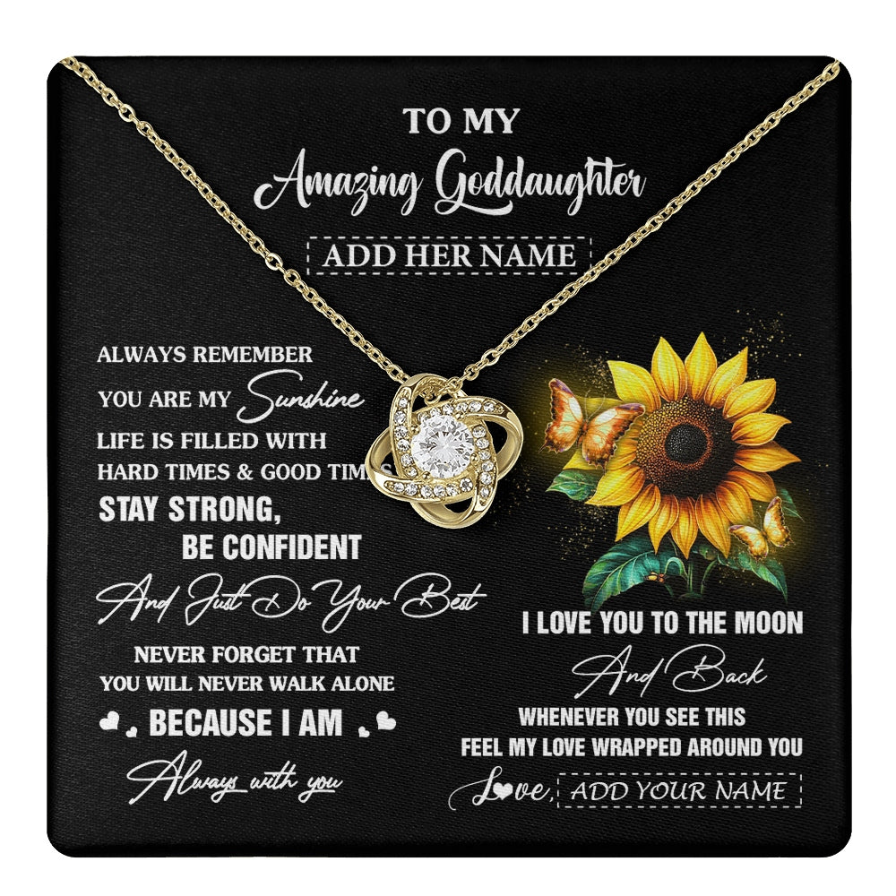 Love Knot Necklace 18K Yellow Gold Finish | 1 | Personalized To My Amazing Goddaughter Necklace From Godmother Uncle Sunflower It A Big Hug Goddaughter Birthday Gifts Christmas Custom Gift Box Message Card | https://teecentury.