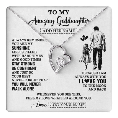 Forever Love Necklace 14K White Gold Finish | 1 | Personalized To My Amazing Goddaughter Necklace From Uncle Godfather Man It A Big Hug Goddaughter Birthday Gifts Graduation Christmas Gift Box Message Card | https://teecentury.