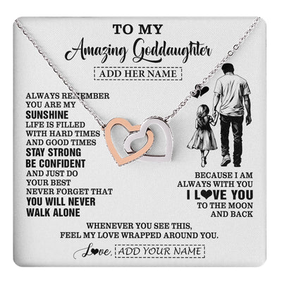 Interlocking Hearts Necklace Stainless Steel & Rose Gold Finish | 1 | Personalized To My Amazing Goddaughter Necklace From Uncle Godfather Man It A Big Hug Goddaughter Birthday Gifts Graduation Christmas Gift Box Message Card | https://teecentury.
