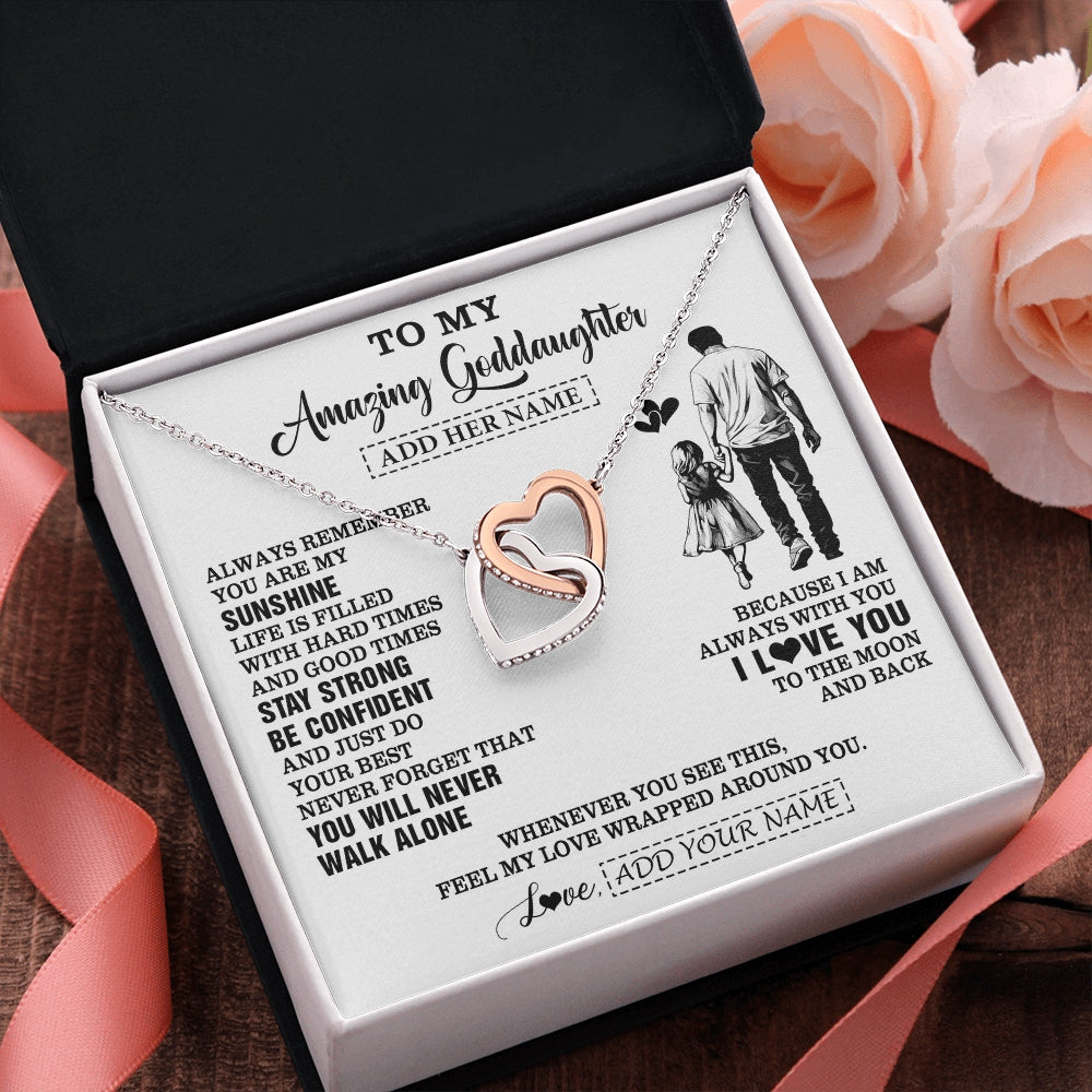 Interlocking Hearts Necklace Stainless Steel & Rose Gold Finish | 2 | Personalized To My Amazing Goddaughter Necklace From Uncle Godfather Man It A Big Hug Goddaughter Birthday Gifts Graduation Christmas Gift Box Message Card | https://teecentury.