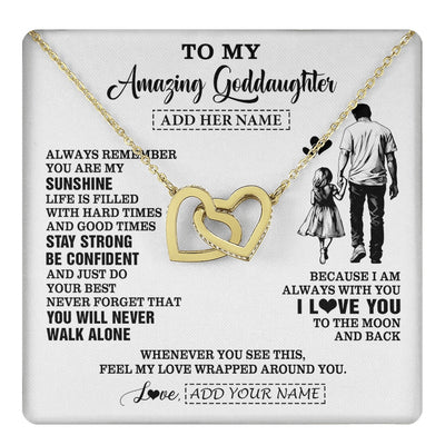 Interlocking Hearts Necklace 18K Yellow Gold Finish | 1 | Personalized To My Amazing Goddaughter Necklace From Uncle Godfather Man It A Big Hug Goddaughter Birthday Gifts Graduation Christmas Gift Box Message Card | https://teecentury.