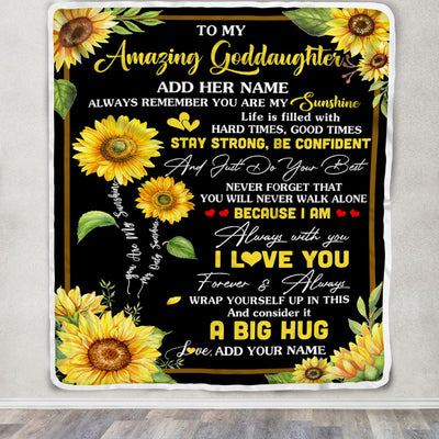 Personalized To My Amazing Goddaughter Sunflower Blanket From Godmother My Sunshine Goddaughter Birthday Gifts Graduation Christmas Customized Fleece Blanket | teecentury