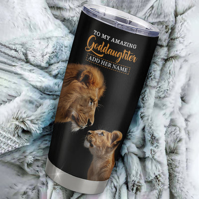 Personalized To My Amazing Goddaughter Tumbler From Godfather Lion It A Big Hug Goddaughter Birthday Gifts Graduation Christmas Custom Stainless Steel Travel Mug | teecentury