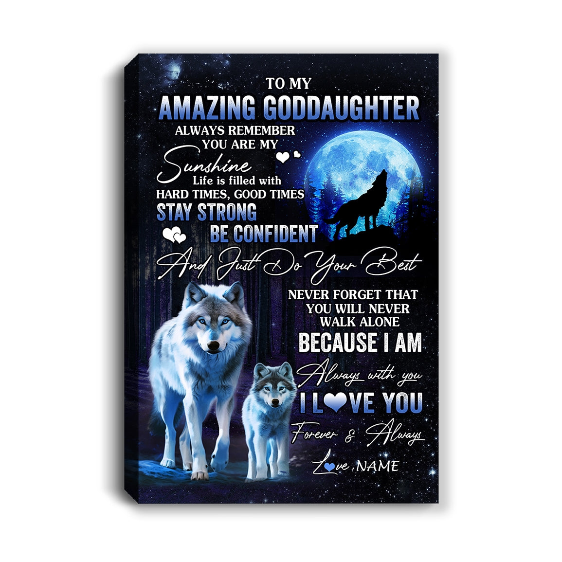 Personalized To My Amazing Goddaughter Wolf Canvas From Godmother Moon Wolf Goddaughter Birthday Gifts Graduation Christmas Customized Bed Fleece Canvas | teecentury