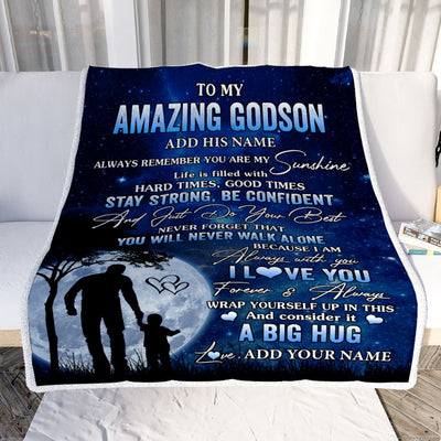 Personalized To My Amazing Godson Blanket From Godfather Uncle My Sunshine Godson Birthday Gifts Graduation Christmas Customized Fleece Throw Blanket | teecentury
