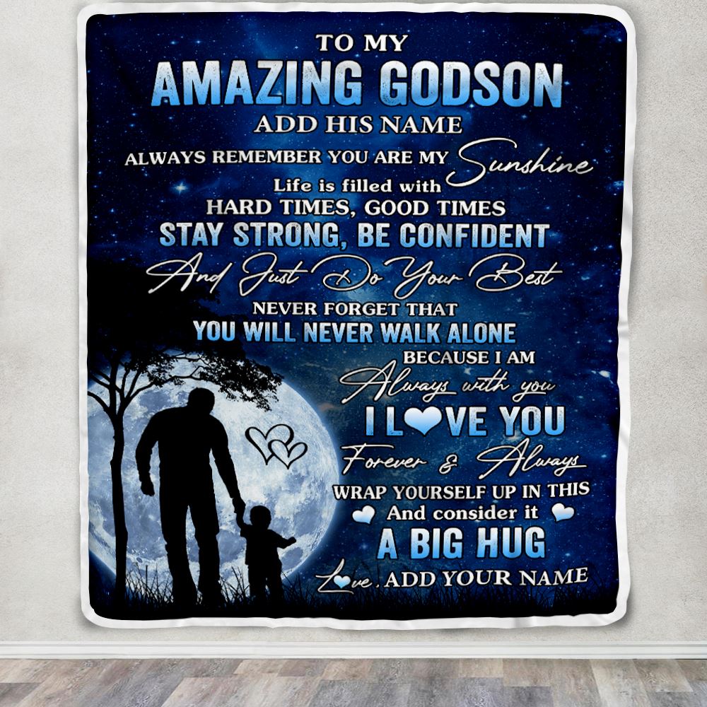 Personalized To My Amazing Godson Blanket From Godfather Uncle My Sunshine Godson Birthday Gifts Graduation Christmas Customized Fleece Throw Blanket | teecentury