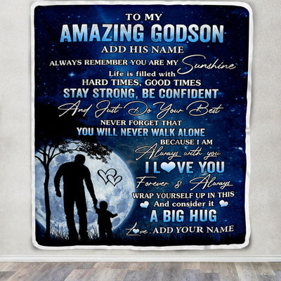 Personalized To My Amazing Godson Blanket From Godfather Uncle My Sunshine Godson Birthday Gifts Graduation Christmas Customized Fleece Throw Blanket | teecentury