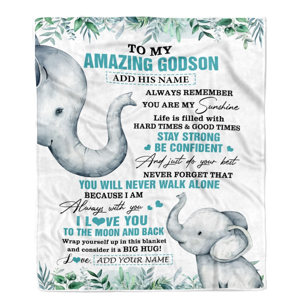 Personalized To My Amazing Godson Blanket From Godmother Aunt Elephant It A Big Hug Godson Birthday Gifts Graduation Christmas Customized Fleece Blanket | teecentury