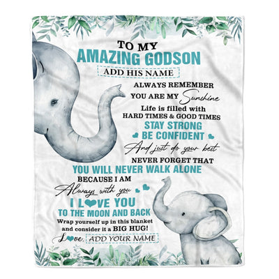 Personalized To My Amazing Godson Blanket From Godmother Aunt Elephant It A Big Hug Godson Birthday Gifts Graduation Christmas Customized Fleece Blanket | teecentury