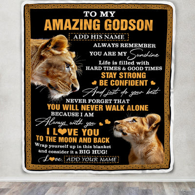 Personalized To My Amazing Godson Blanket From Godmother Aunt Lion It A Big Hug Godson Birthday Gifts Graduation Christmas Customized Fleece Throw Blanket | teecentury