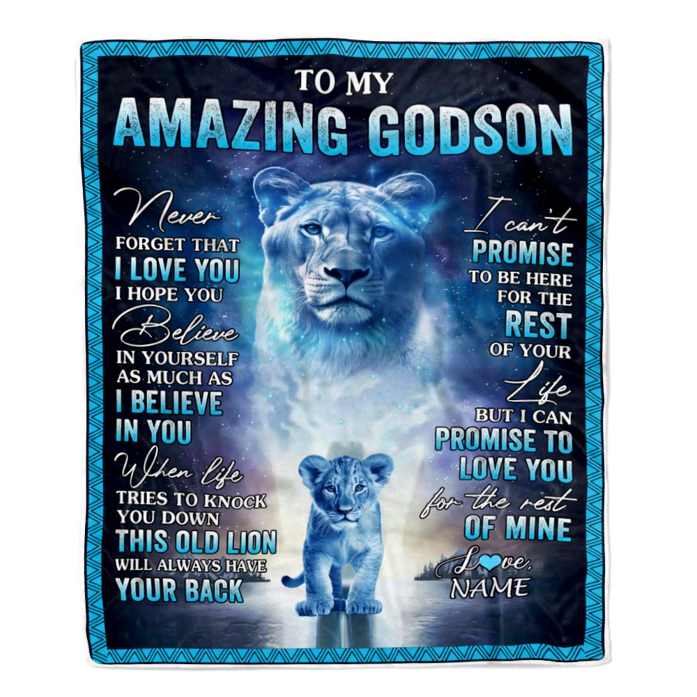 Personalized To My Amazing Godson Blanket From Godmother Aunt Lion Never Forget I Love You Godson Birthday Gift Graduation Christmas Customized Fleece Blanket | teecentury