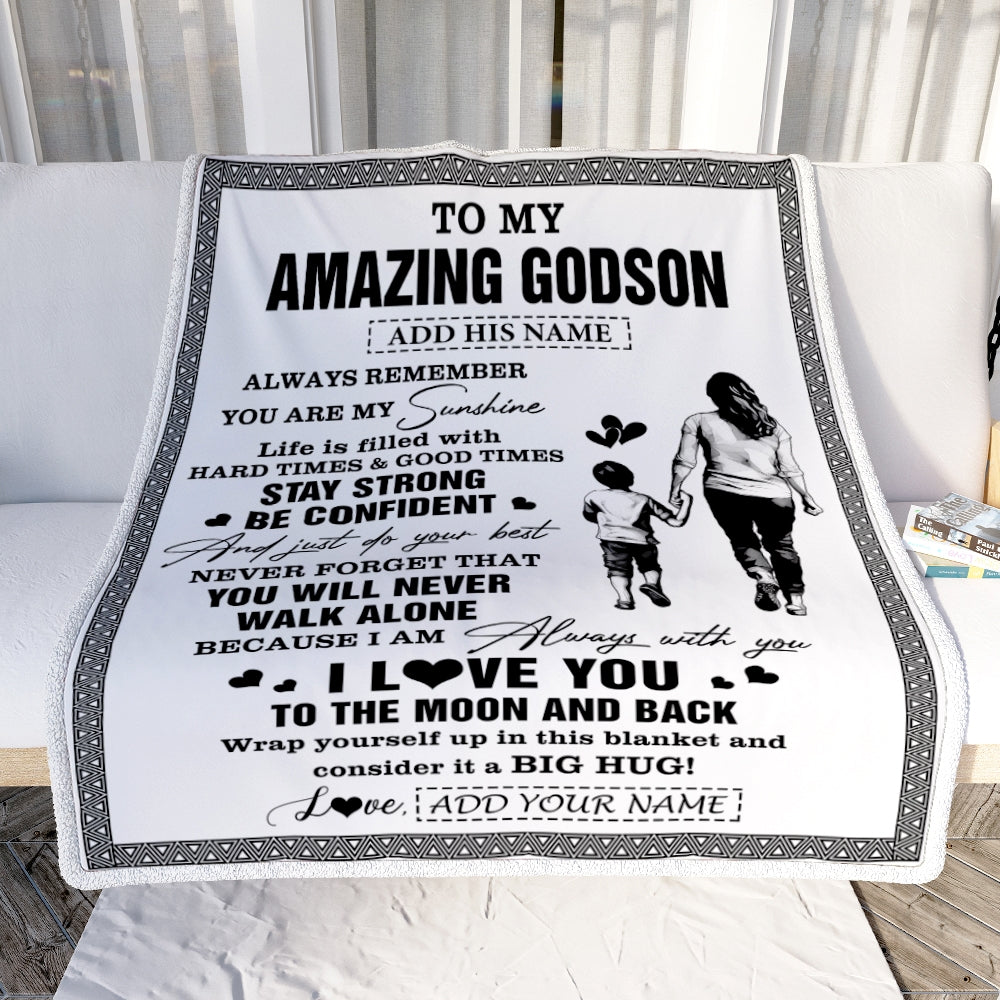 Personalized To My Amazing Godson Blanket From Godmother Aunt Woman It A Big Hug Godson Birthday Gifts Graduation Christmas Customized Fleece Throw Blanket | teecentury