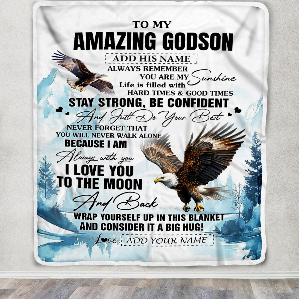 Personalized To My Amazing Godson Blanket From Godmother Uncle Eagle It A Big Hug Godson Birthday Gifts Graduation Christmas Customized Fleece Throw Blanket | teecentury