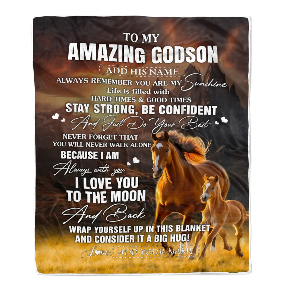 Personalized To My Amazing Godson Blanket From Godmother Uncle Horse It A Big Hug Godson Birthday Gifts Graduation Christmas Customized Fleece Throw Blanket | teecentury