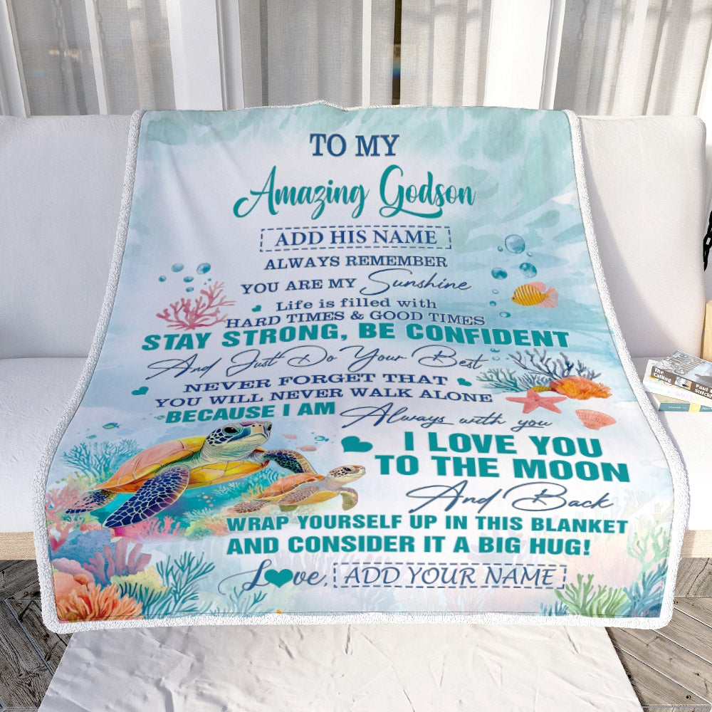 Personalized To My Amazing Godson Blanket From Godmother Uncle Turtle It A Big Hug Godson Birthday Gifts Graduation Christmas Customized Fleece Throw Blanket | teecentury