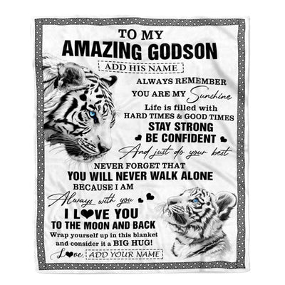 Personalized To My Amazing Godson Blanket From Godmother Uncle White Tiger It A Big Hug Godson Birthday Gifts Graduation Christmas Customized Fleece Blanket | teecentury