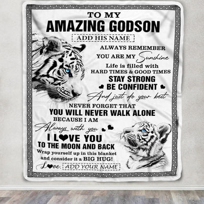 Personalized To My Amazing Godson Blanket From Godmother Uncle White Tiger It A Big Hug Godson Birthday Gifts Graduation Christmas Customized Fleece Blanket | teecentury