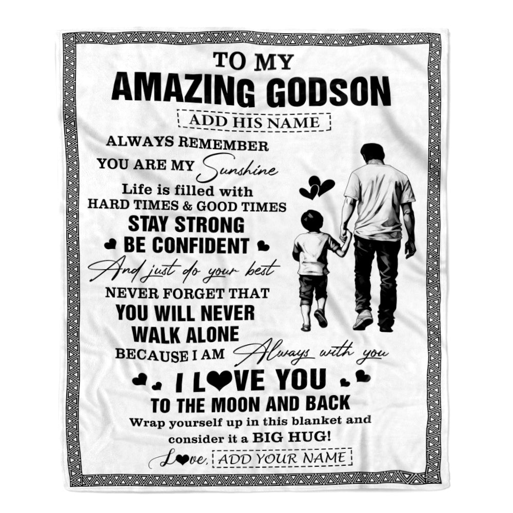 Personalized To My Amazing Godson Blanket From Uncle Godfather Man It A Big Hug Godson Birthday Gifts Graduation Christmas Customized Fleece Throw Blanket | teecentury