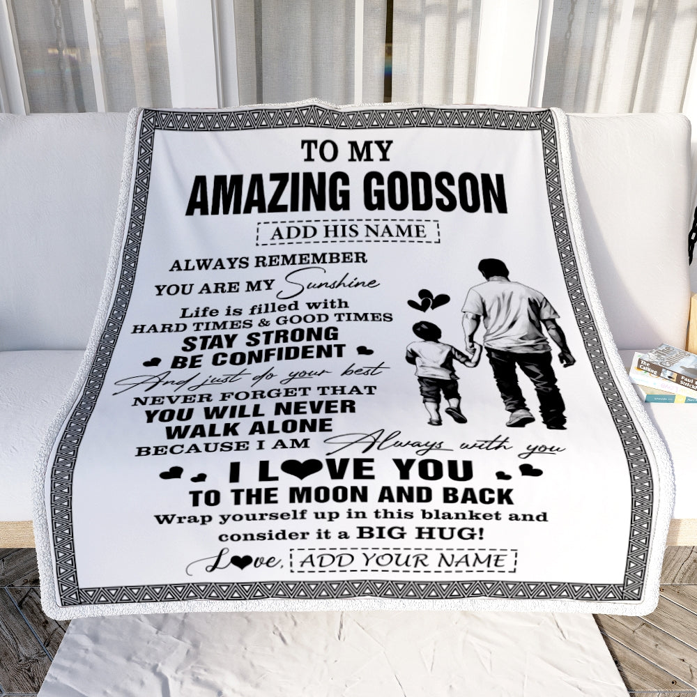 Personalized To My Amazing Godson Blanket From Uncle Godfather Man It A Big Hug Godson Birthday Gifts Graduation Christmas Customized Fleece Throw Blanket | teecentury