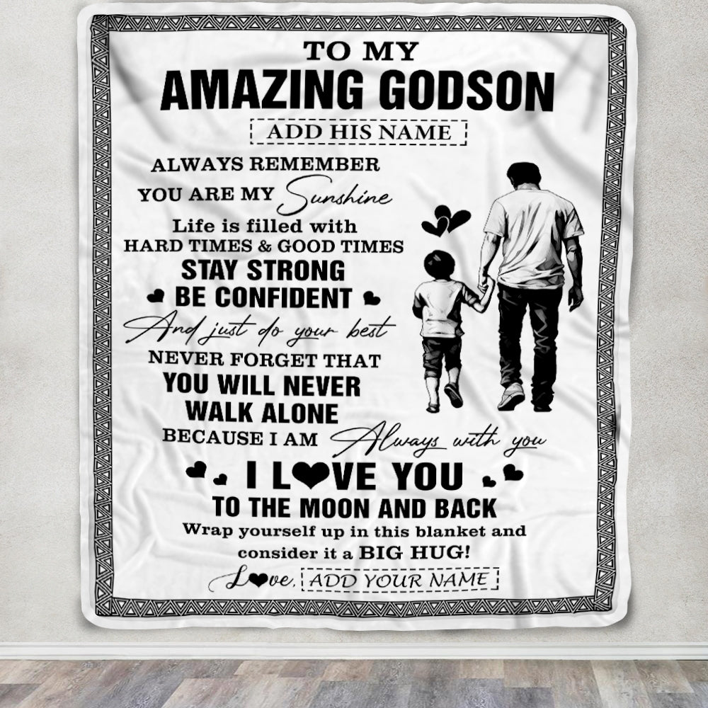 Personalized To My Amazing Godson Blanket From Uncle Godfather Man It A Big Hug Godson Birthday Gifts Graduation Christmas Customized Fleece Throw Blanket | teecentury