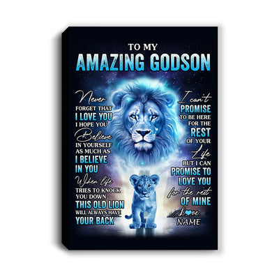 Personalized To My Amazing Godson Canvas From Godfather Uncle Lion Never Forget I Love You Godson Birthday Gifts Graduation Christmas Custom Wall Art Print Framed Canvas | teecentury