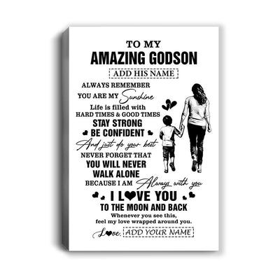Personalized To My Amazing Godson Canvas From Godmother Aunt Woman It A Big Hug Godson Birthday Gifts Graduation Christmas Custom Wall Art Framed Canvas | teecentury