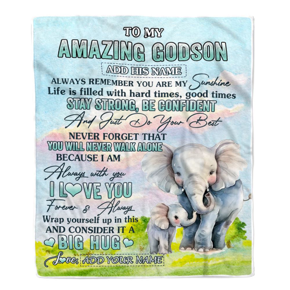 Personalized To My Amazing Godson Elephant Blanket From Godmother Uncle My Sunshine Godson Birthday Gifts Graduation Christmas Customized Fleece Blanket | teecentury