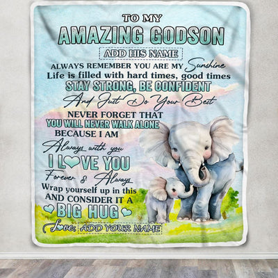 Personalized To My Amazing Godson Elephant Blanket From Godmother Uncle My Sunshine Godson Birthday Gifts Graduation Christmas Customized Fleece Blanket | teecentury