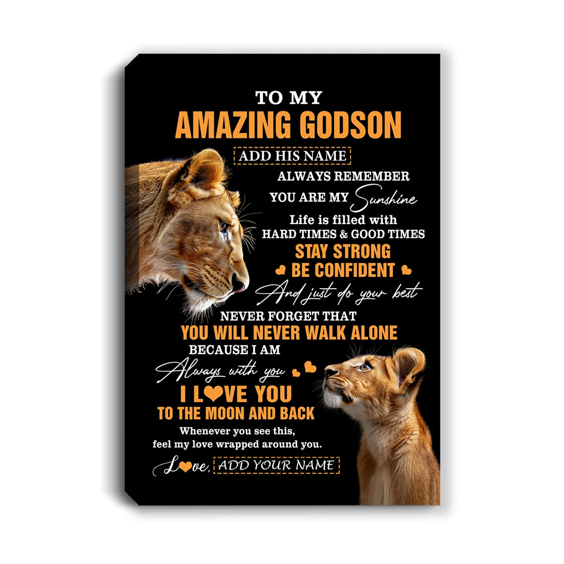 Personalized To My Amazing Godson Gifts Canvas From Godmother Aunt Lion It A Big Hug Godson Birthday Gifts Graduation Christmas Custom Wall Art Framed Canvas | teecentury