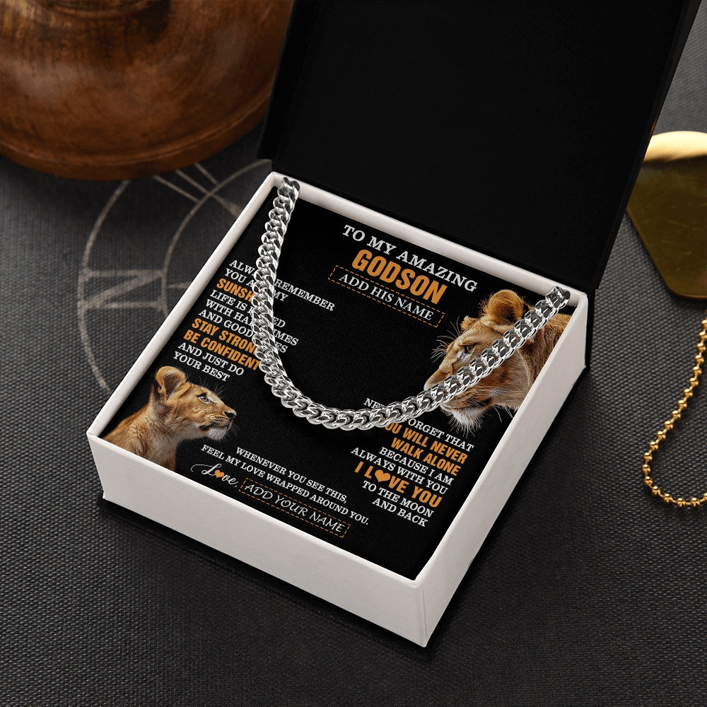 Cuban Link Chain Necklace Stainless Steel | 2 | Personalized To My Amazing Godson Gifts Necklace From Godmother Aunt Lion It A Big Hug Godson Birthday Gifts Graduation Christmas Custom Gift Box Message Card | https://teecentury.