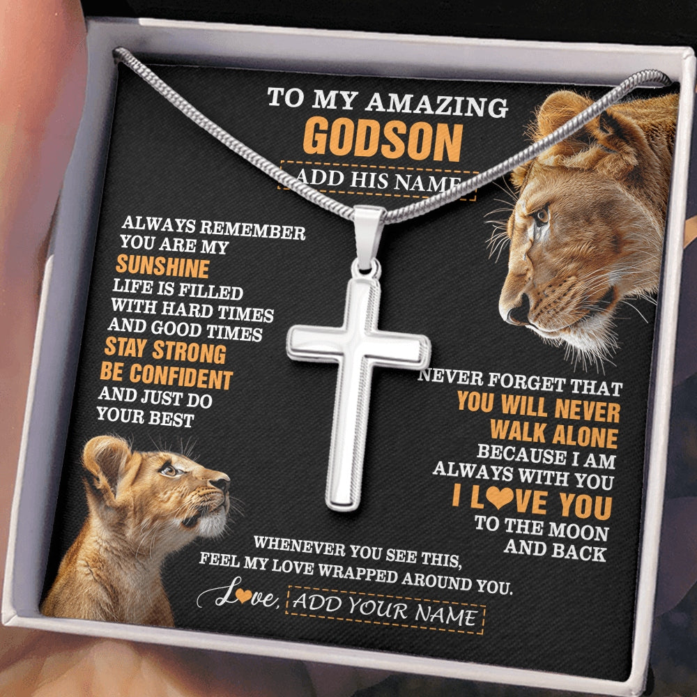 Stainless Cross Necklace Stainless Steel | 2 | Personalized To My Amazing Godson Gifts Necklace From Godmother Aunt Lion It A Big Hug Godson Birthday Gifts Graduation Christmas Custom Gift Box Message Card | https://teecentury.