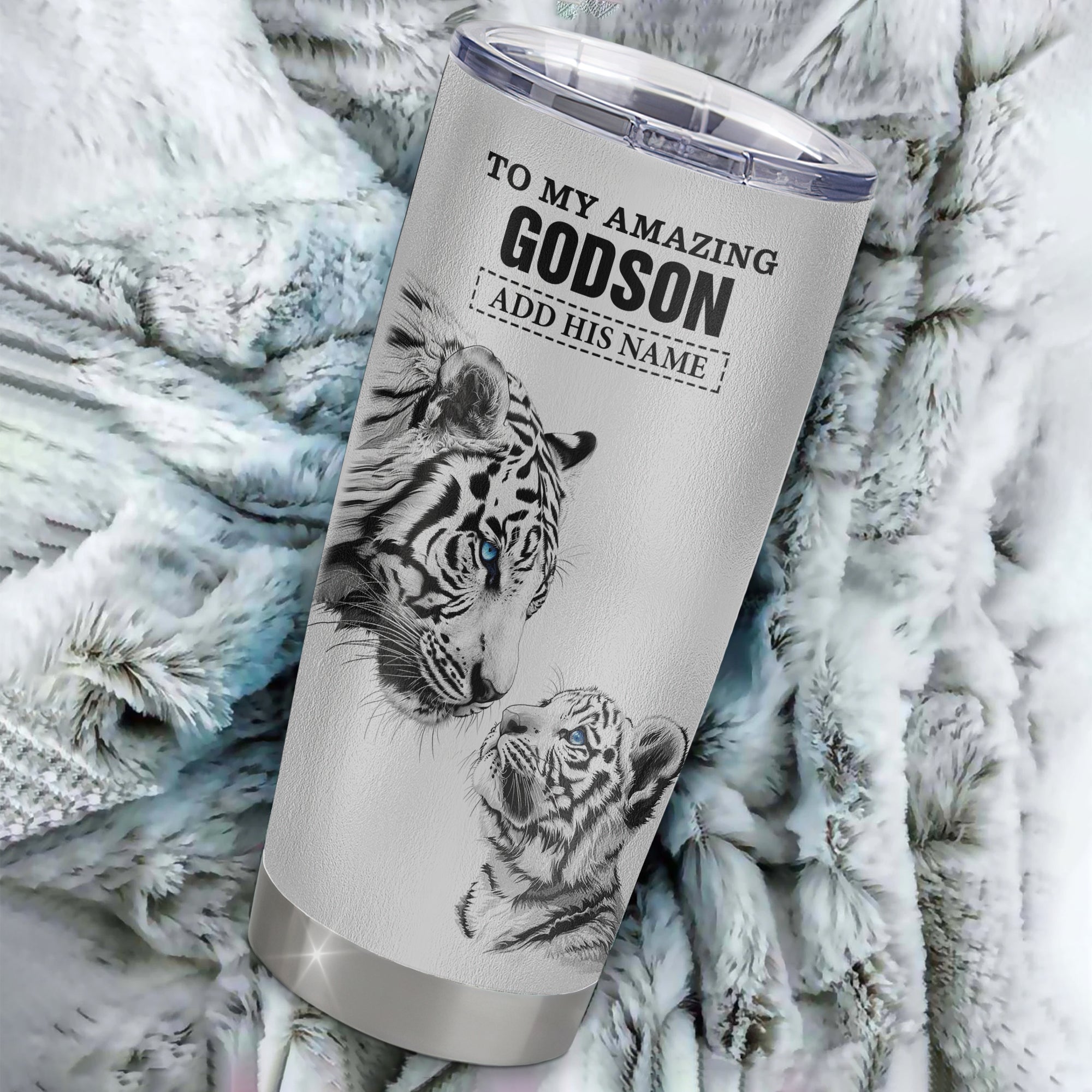 Personalized To My Amazing Godson Gifts Tumbler From Godmother Godfather White Tiger It A Big Hug Godson Birthday Gifts Graduation Christmas Custom Stainless Steel Mug | teecentury