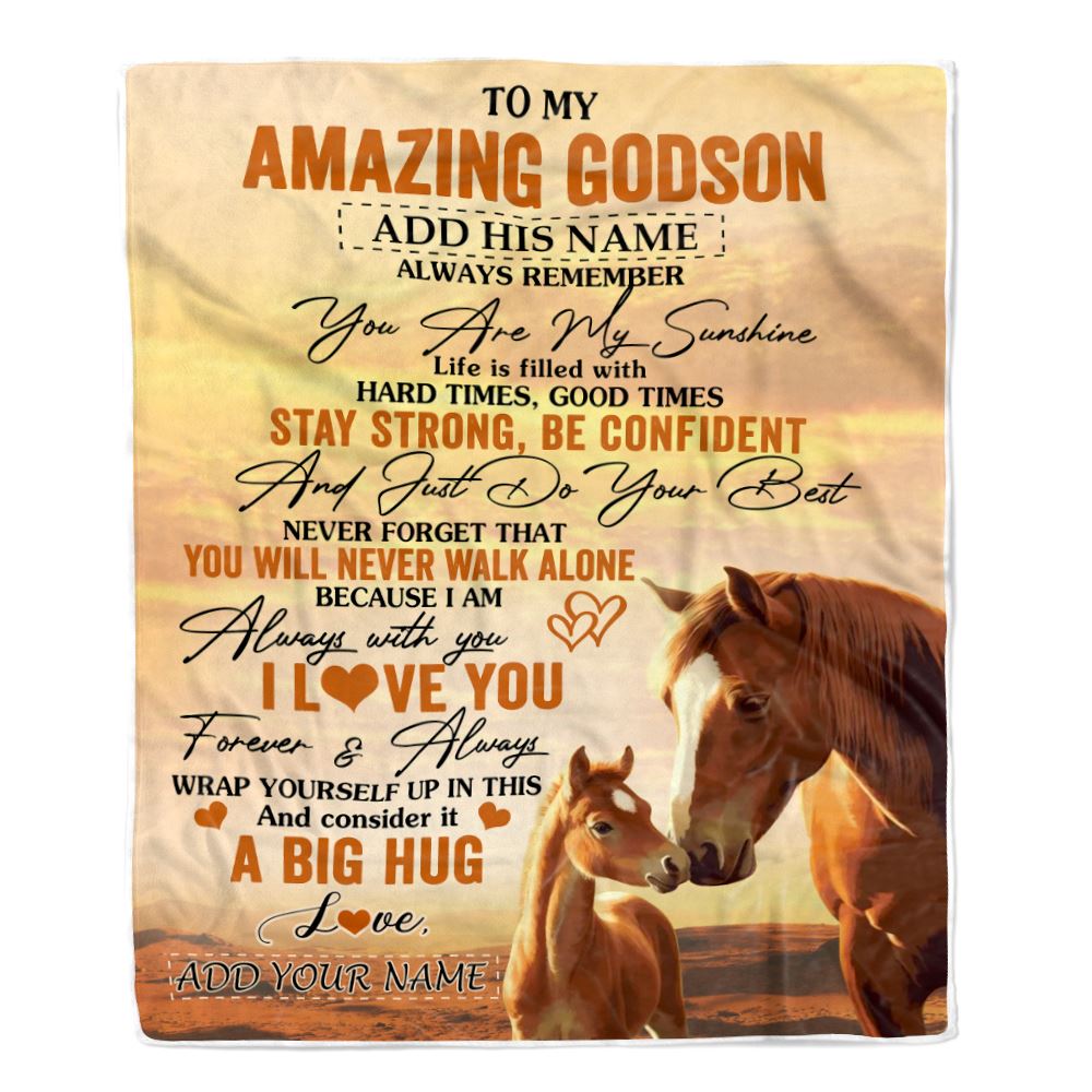 Personalized To My Amazing Godson Horse Blanket From Godmother Uncle My Sunshine Godson Birthday Gifts Graduation Christmas Customized Fleece Throw Blanket | teecentury