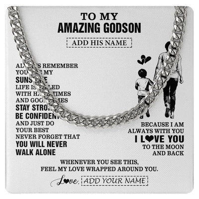 Cuban Link Chain Necklace Stainless Steel | 1 | Personalized To My Amazing Godson Necklace From Godmother Aunt Woman It A Big Hug Godson Birthday Gifts Graduation Christmas Custom Gift Box Message Card | https://teecentury.