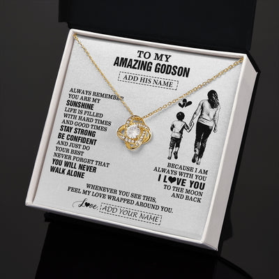 Love Knot Necklace 18K Yellow Gold Finish | 2 | Personalized To My Amazing Godson Necklace From Godmother Aunt Woman It A Big Hug Godson Birthday Gifts Graduation Christmas Custom Gift Box Message Card | https://teecentury.