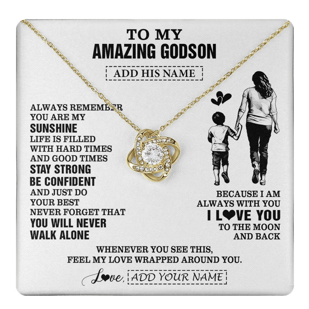 Love Knot Necklace 18K Yellow Gold Finish | 1 | Personalized To My Amazing Godson Necklace From Godmother Aunt Woman It A Big Hug Godson Birthday Gifts Graduation Christmas Custom Gift Box Message Card | https://teecentury.