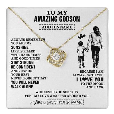 Love Knot Necklace 18K Yellow Gold Finish | 1 | Personalized To My Amazing Godson Necklace From Godmother Aunt Woman It A Big Hug Godson Birthday Gifts Graduation Christmas Custom Gift Box Message Card | https://teecentury.