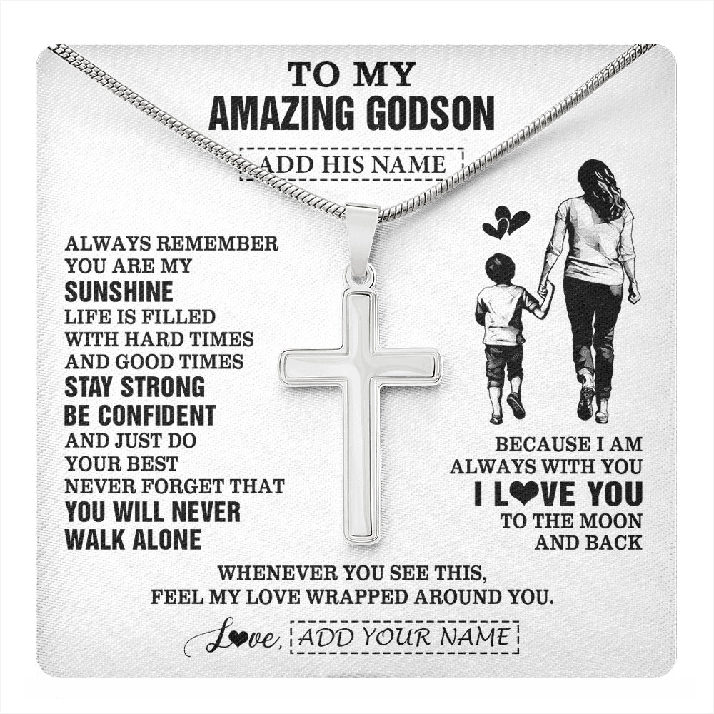 Stainless Cross Necklace Stainless Steel | 1 | Personalized To My Amazing Godson Necklace From Godmother Aunt Woman It A Big Hug Godson Birthday Gifts Graduation Christmas Custom Gift Box Message Card | https://teecentury.